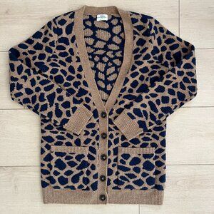 Madewell Wallace 100% Merino wool cheetah print v-neck cardigan Womens Small